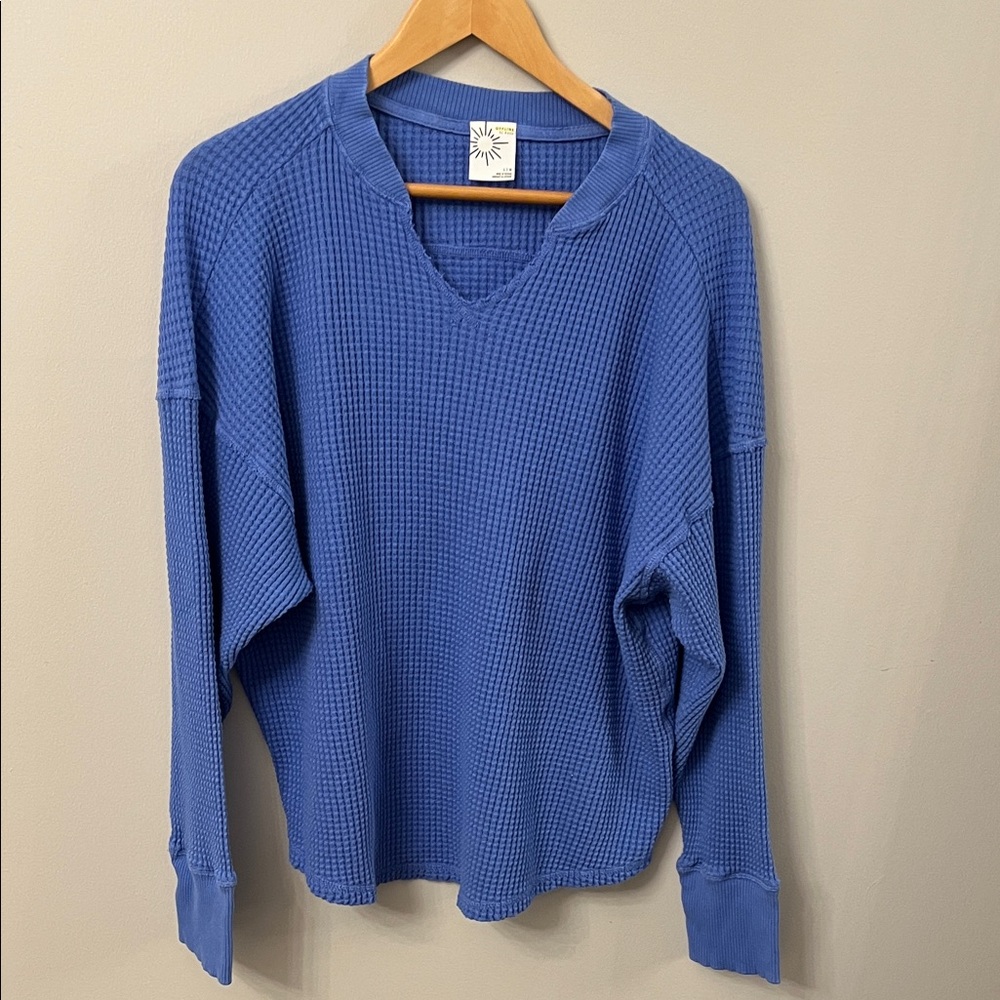 American Eagle Outfitters Waffle Knit Long Sleeve Top in Periwinkle Blue